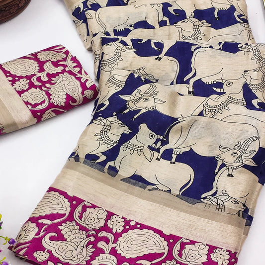 NEVY COW KALAMKARI SAREE