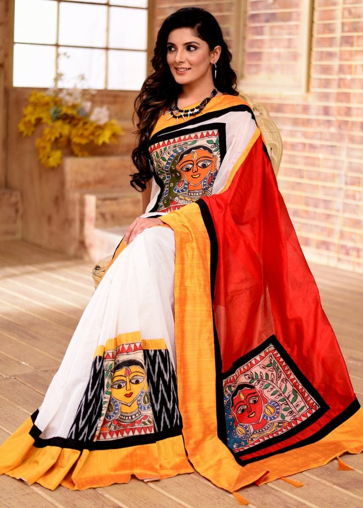 RED AND WHITE KALAMKARI SAREE