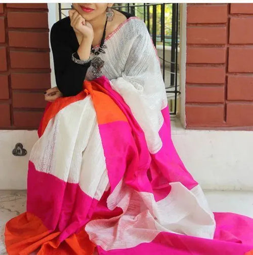 MULTI LINE LINEN SAREE