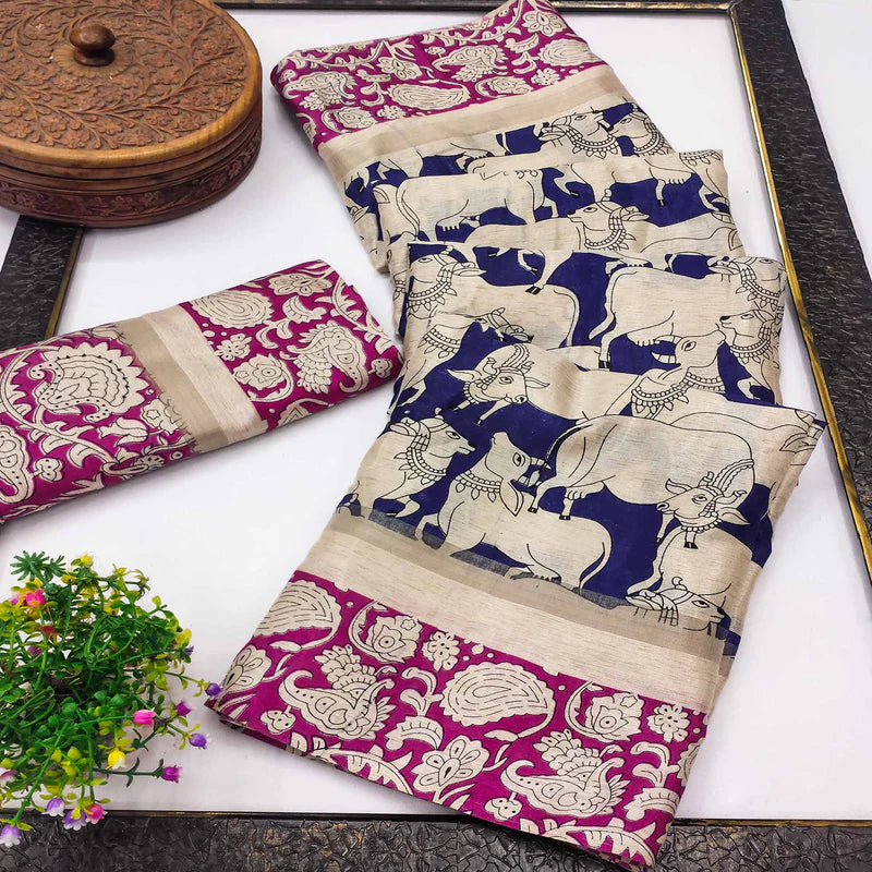 NEVY COW KALAMKARI SAREE