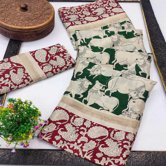 GREEN COW KALAMKARI SAREE