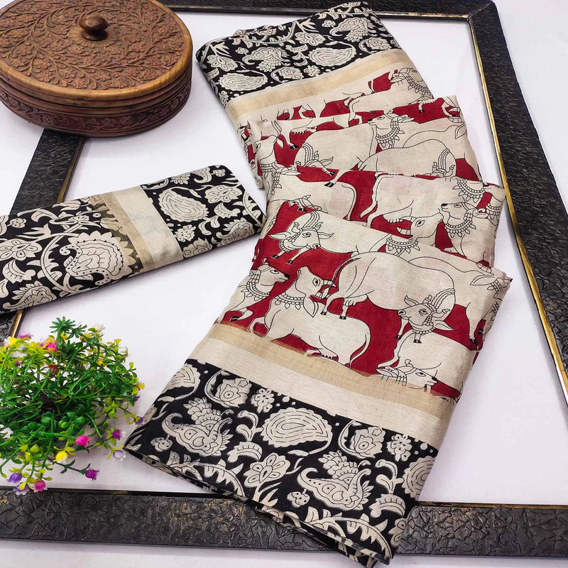 RED COW KALAMKARI SAREE