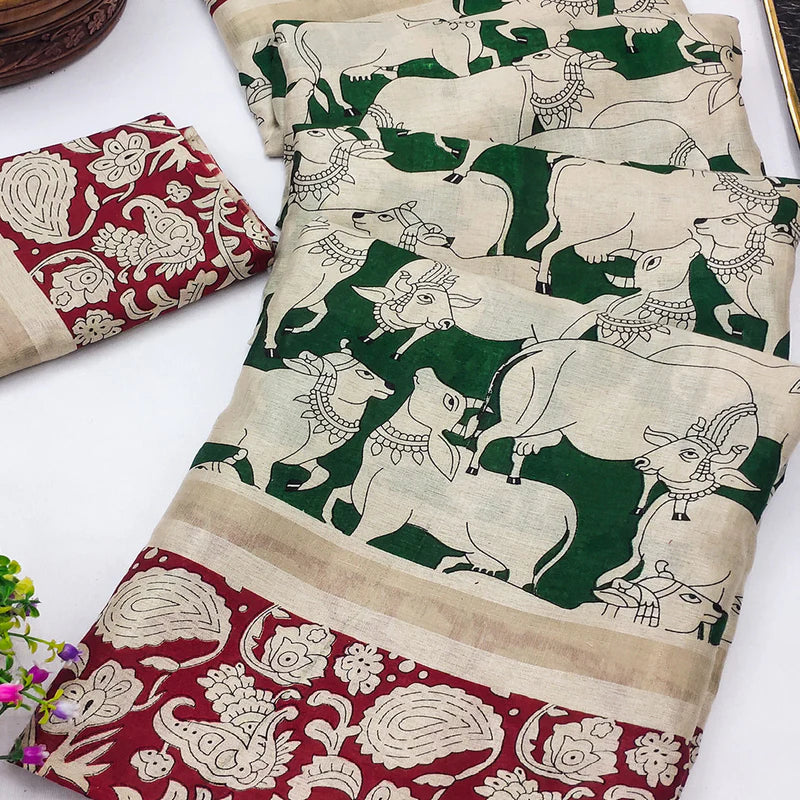 GREEN COW KALAMKARI SAREE