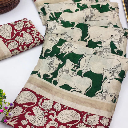 GREEN COW KALAMKARI SAREE