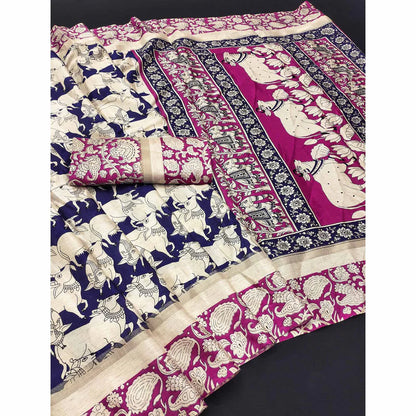 NEVY COW KALAMKARI SAREE