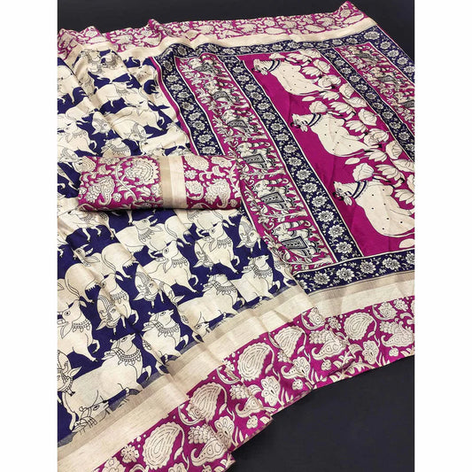 NEVY COW KALAMKARI SAREE