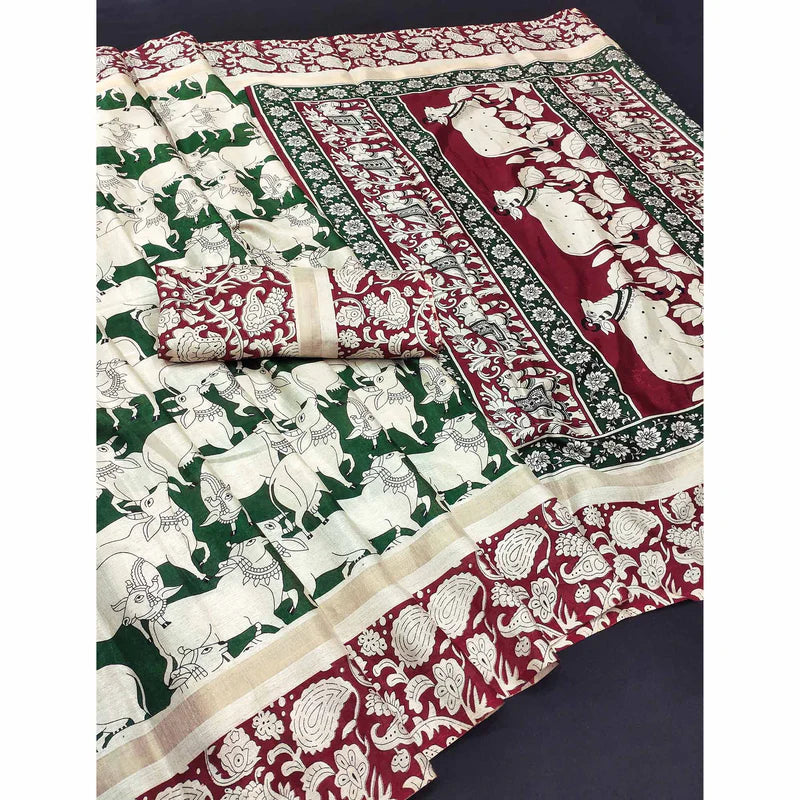 GREEN COW KALAMKARI SAREE