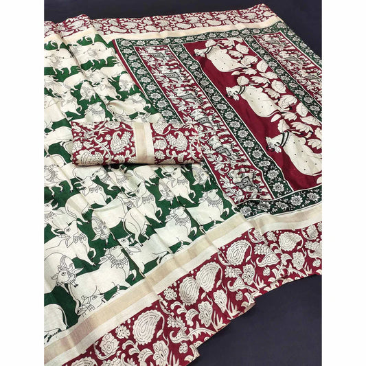 GREEN COW KALAMKARI SAREE