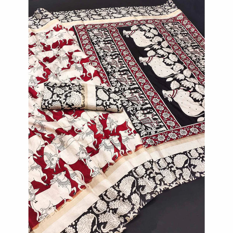 RED COW KALAMKARI SAREE