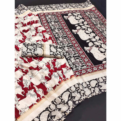 RED COW KALAMKARI SAREE