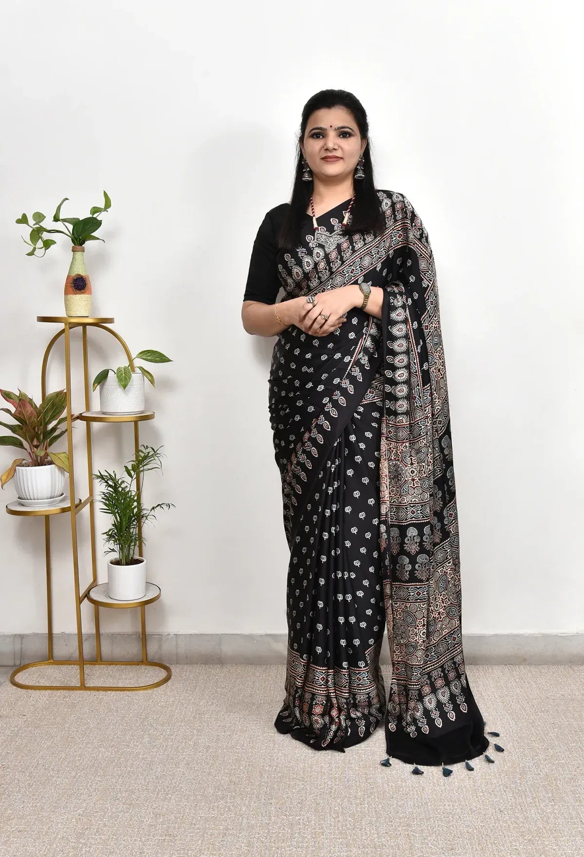 BLACK COLOR AJRAKH LOTUS SAREE
