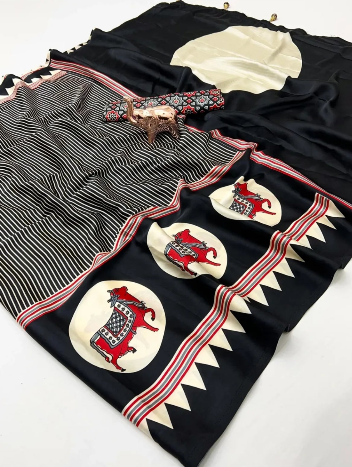 TRADITIONAL BLACK COLOR COW SAREE