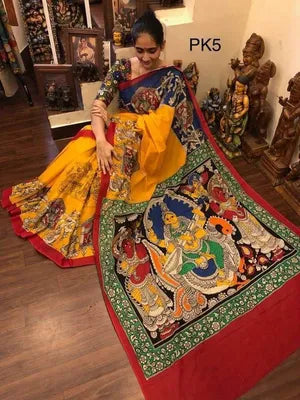 MUSTER YELLOW COLOR KALAMKARI SAREE