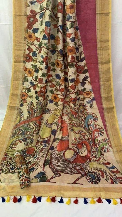 TRADITIONAL BEIGH KALAMKARI SAREE