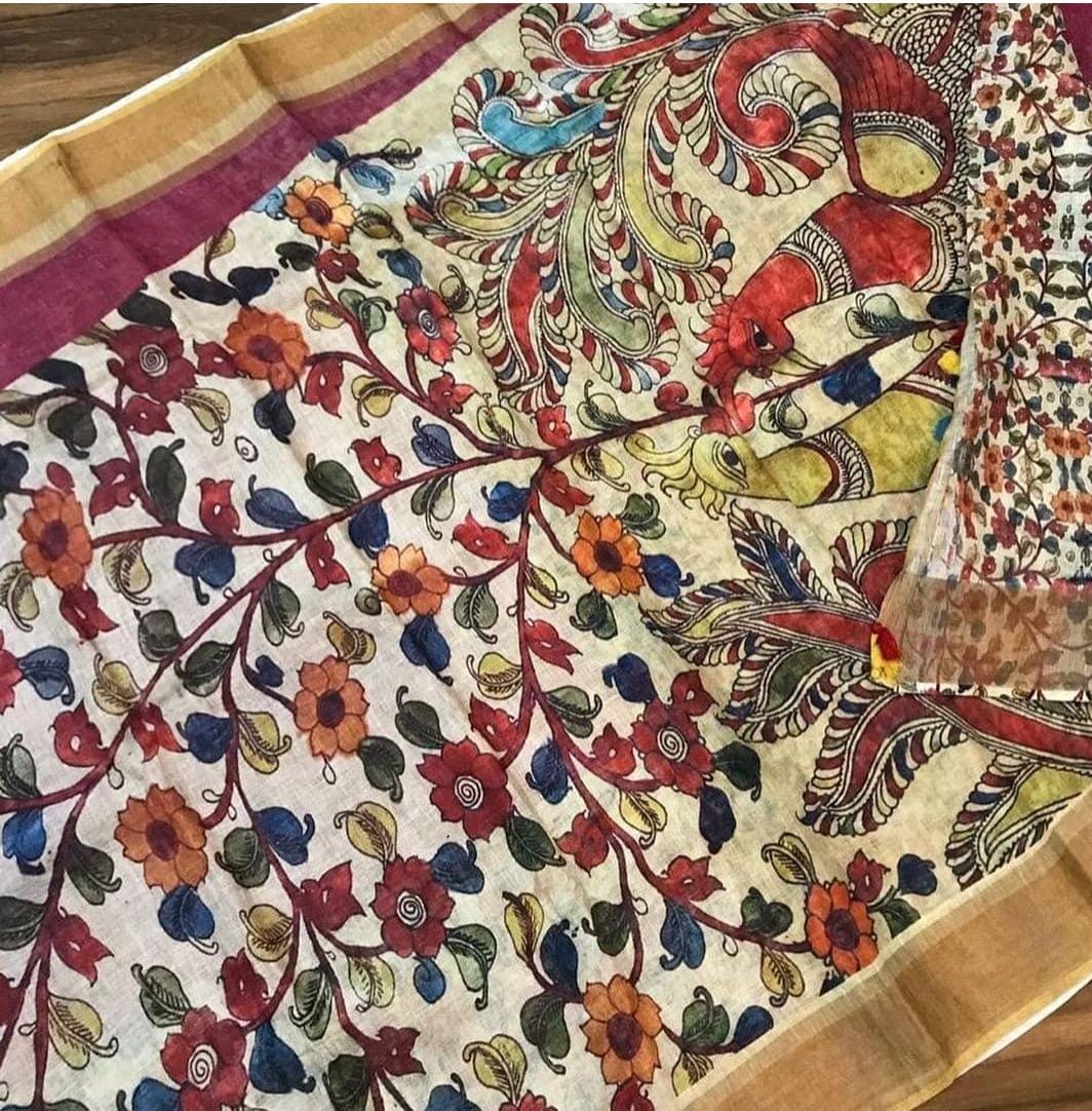 TRADITIONAL BEIGH KALAMKARI SAREE