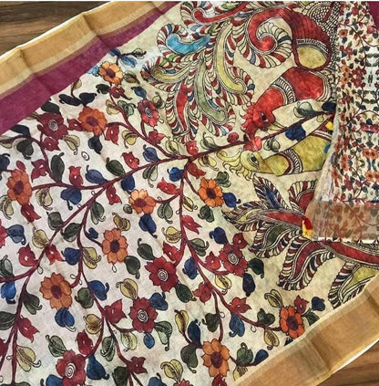 TRADITIONAL BEIGH KALAMKARI SAREE