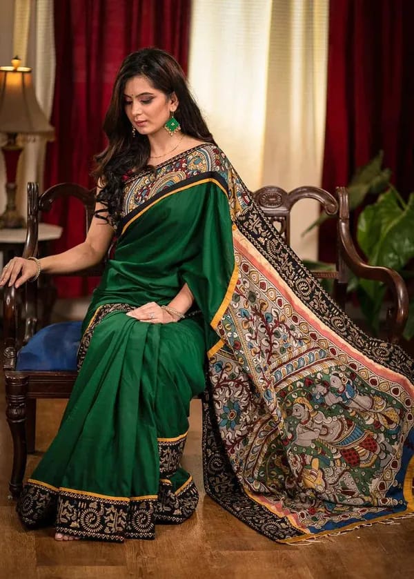 UNIQUE GREEN COLOR KALAMKARI SAREE