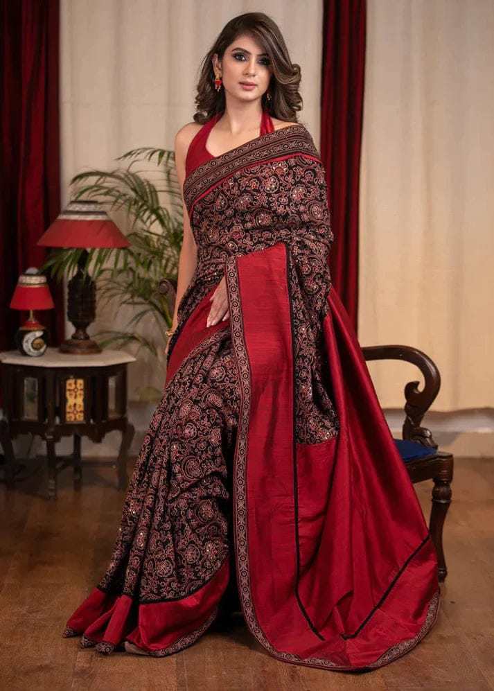 DESIGNER MAROON AND BLACK SAREE