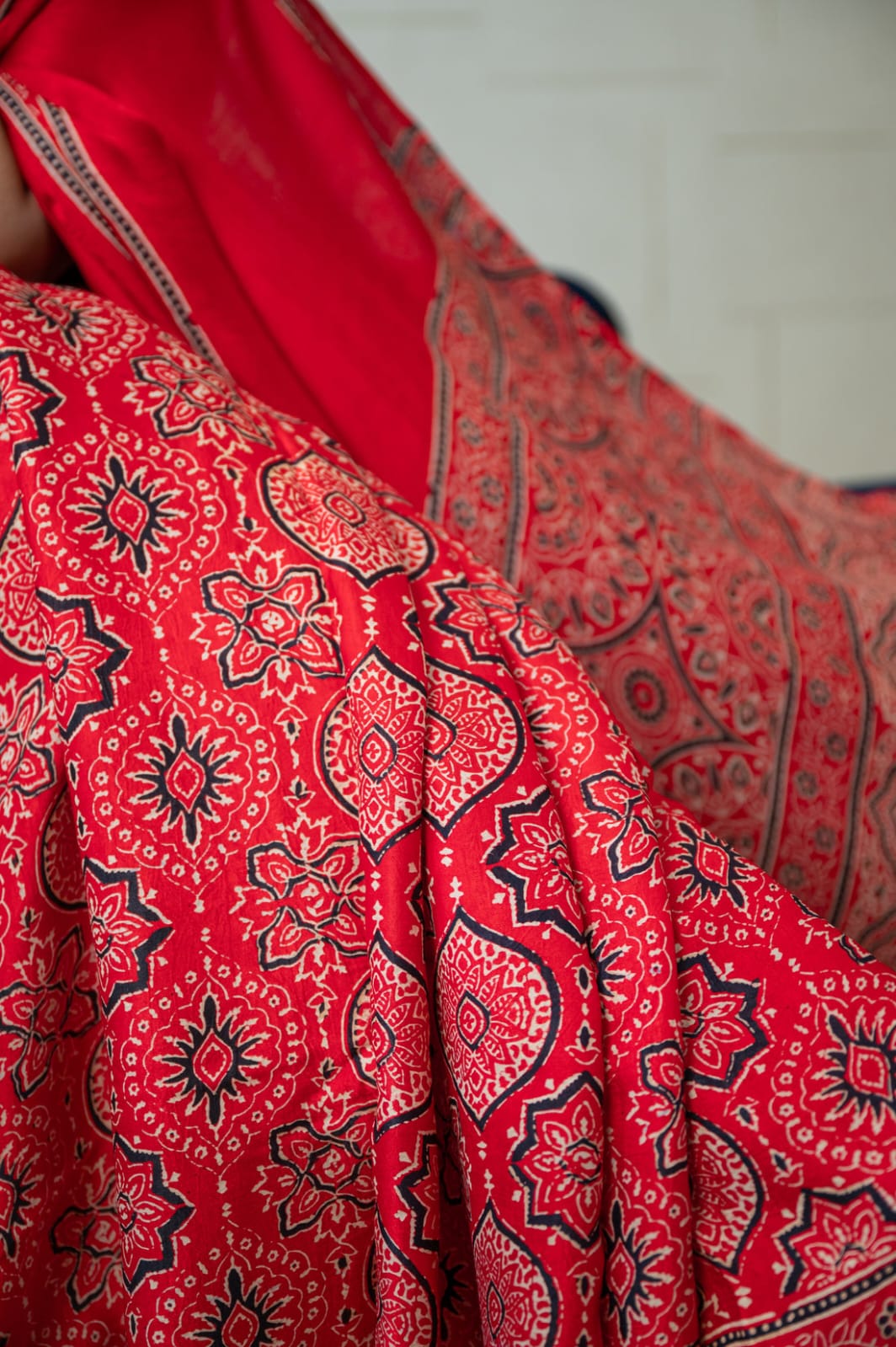 RED COLOR AJRAKH SAREE