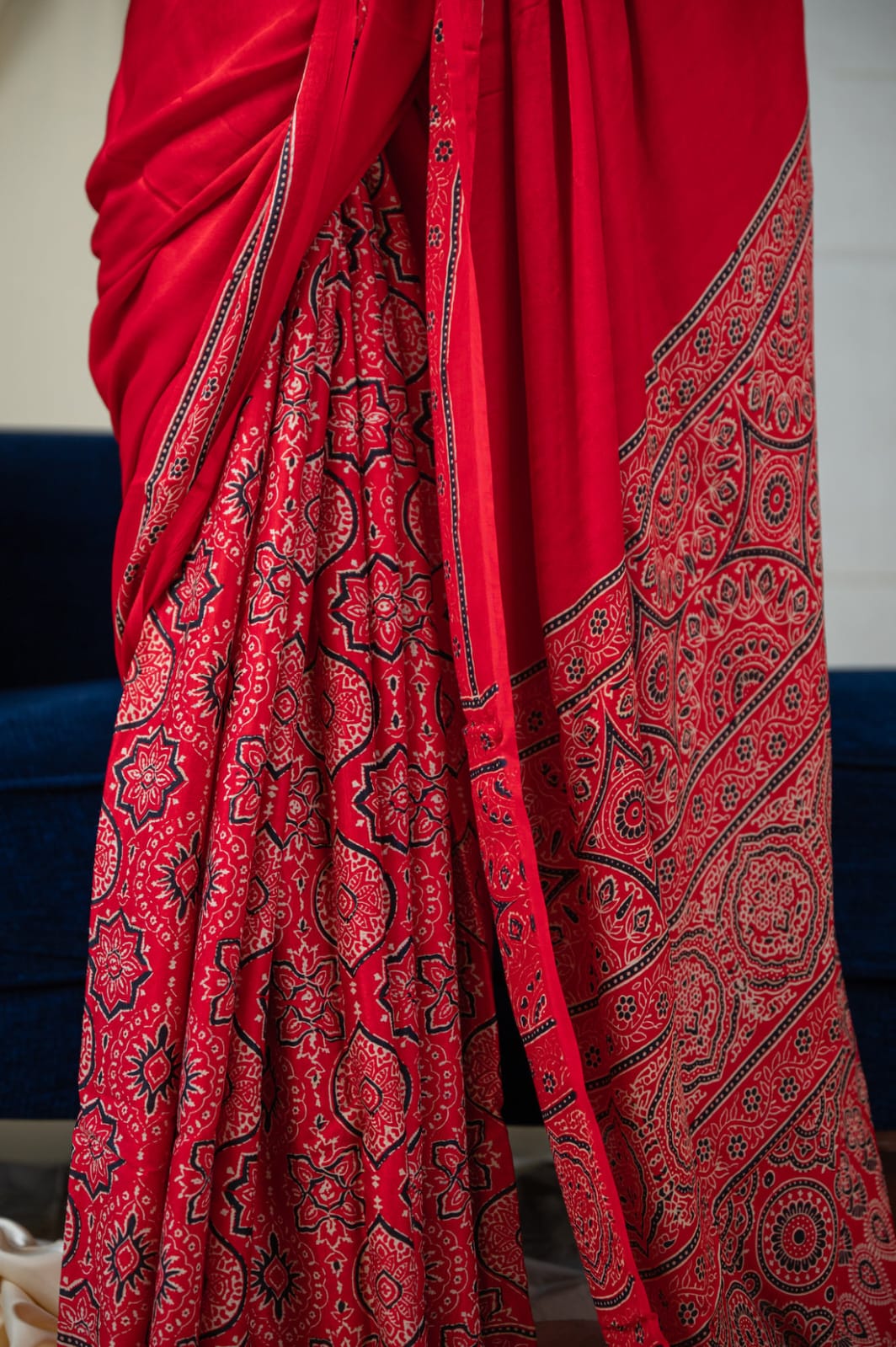 RED COLOR AJRAKH SAREE