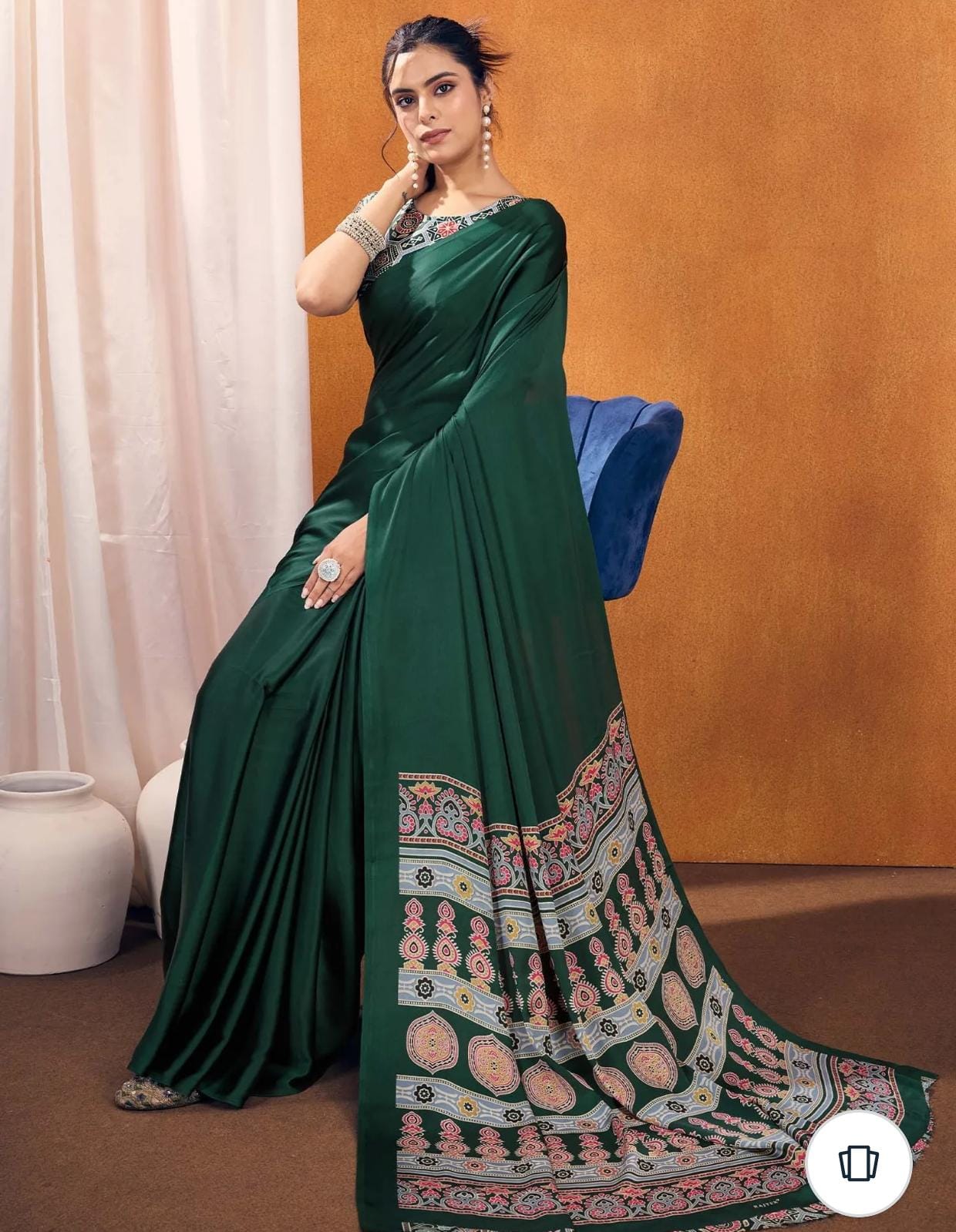 GREEN COLOR PALLU AJRAKH SAREE