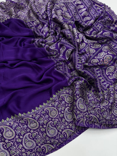 PURPLE COLOR AJRAKH SAREE(SMALL KERI)