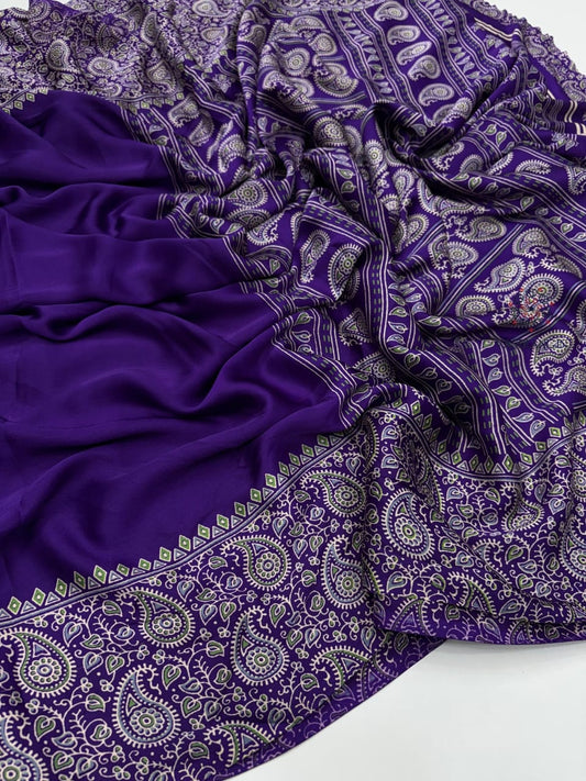 PURPLE COLOR AJRAKH SAREE(SMALL KERI)