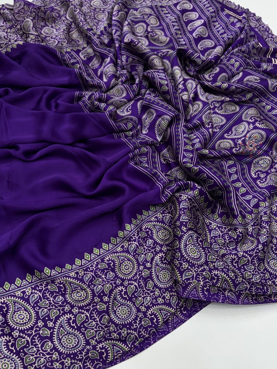 PURPLE COLOR AJRAKH SAREE(SMALL KERI)