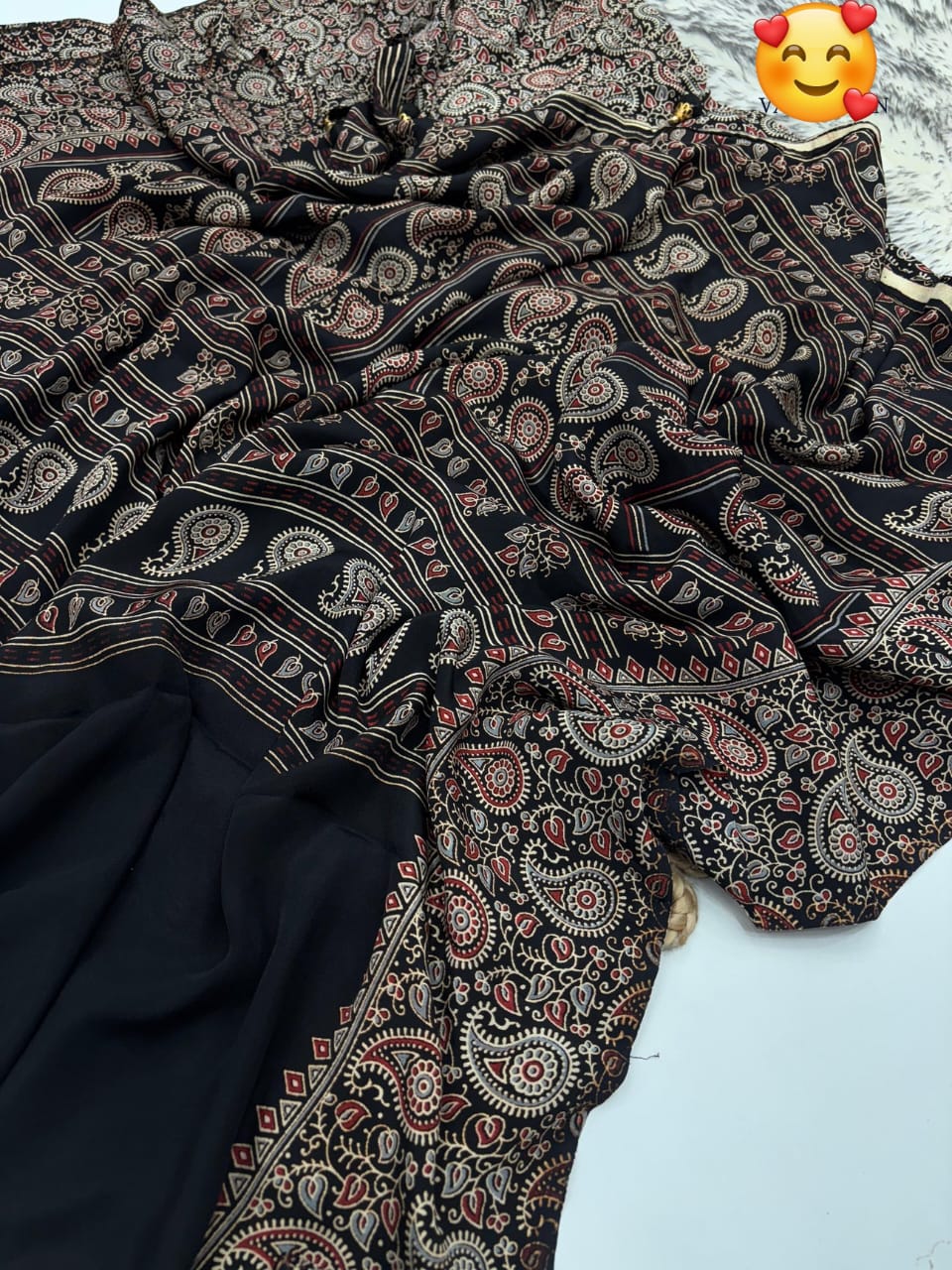 BLACK COLOR AJRAKH SAREE(SMALL KERI)