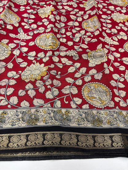 New Pure Red Mangalkari Viscouse Silk Print n Weaving Work Fancy Designer Festive Wear Saree for Women