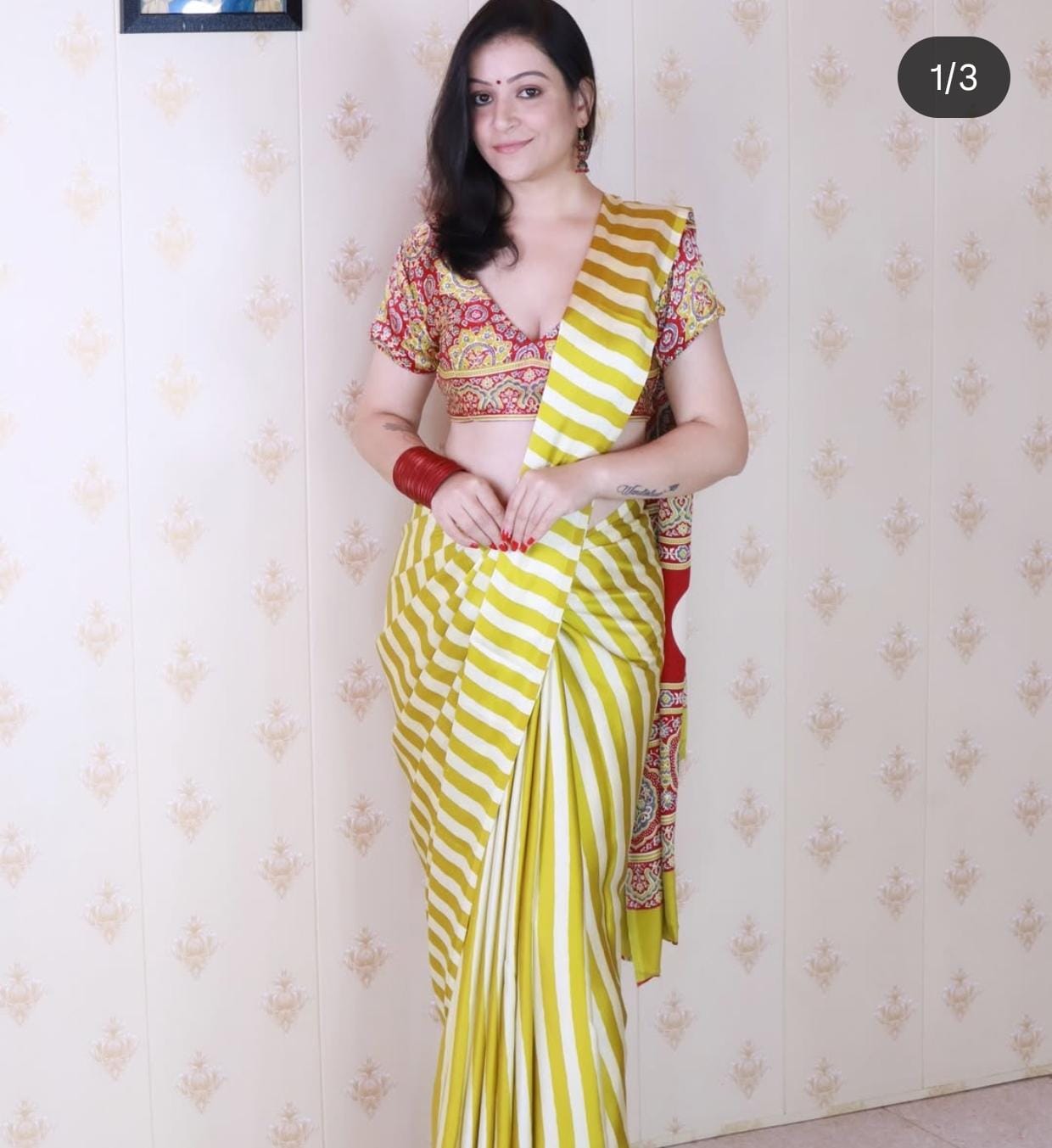 YELLOW AND WHITE WITH AJRAKH PALLU SAREE
