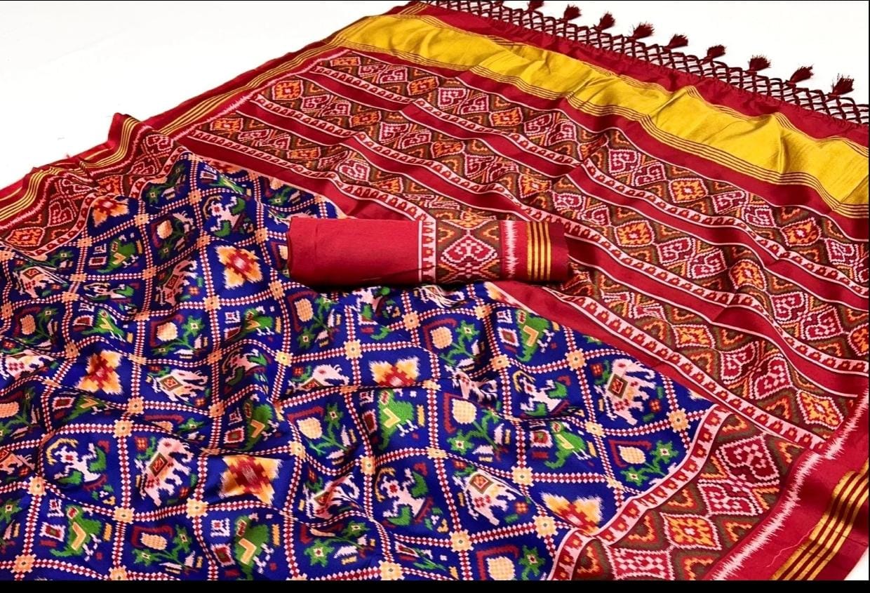 BLUE PATOLA SAREE WITH LAGADI PATTA PALLU