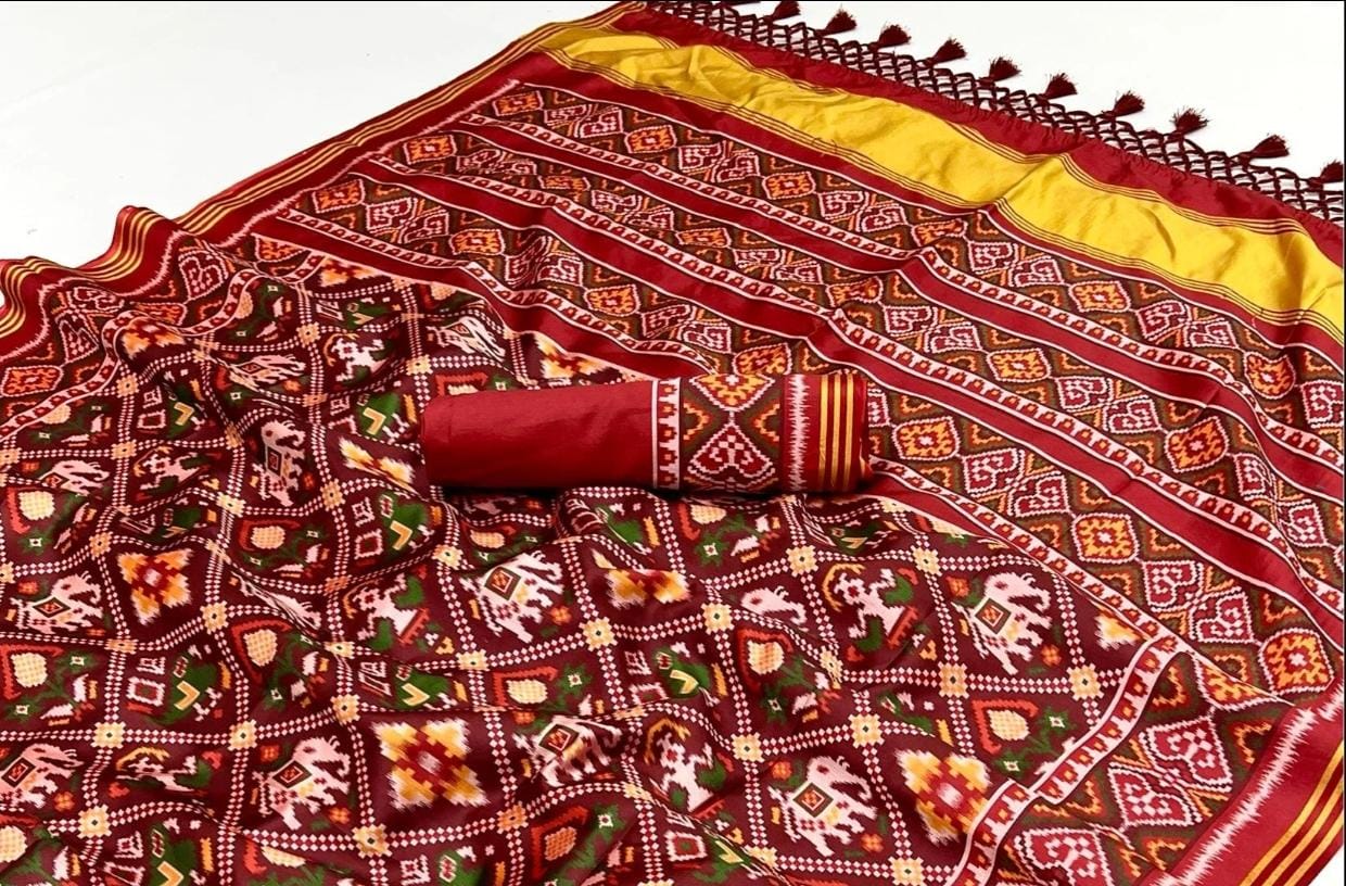MAROON PATOLA SAREE WITH LAGADI PALLU