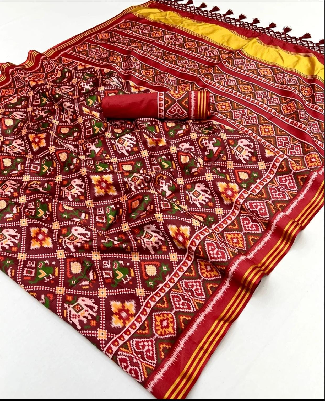 MAROON PATOLA SAREE WITH LAGADI PALLU