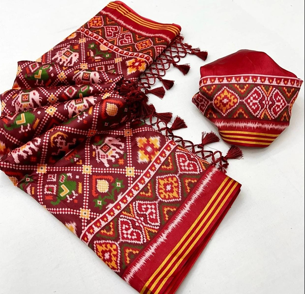 MAROON PATOLA SAREE WITH LAGADI PALLU