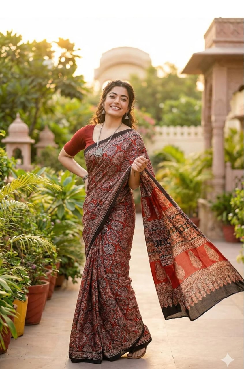 RED COLOR AJRAKH SAREE