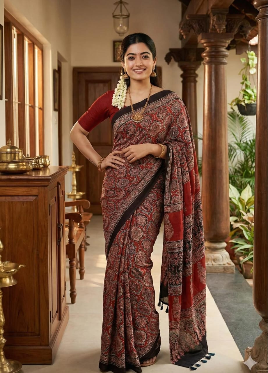 RED COLOR AJRAKH SAREE