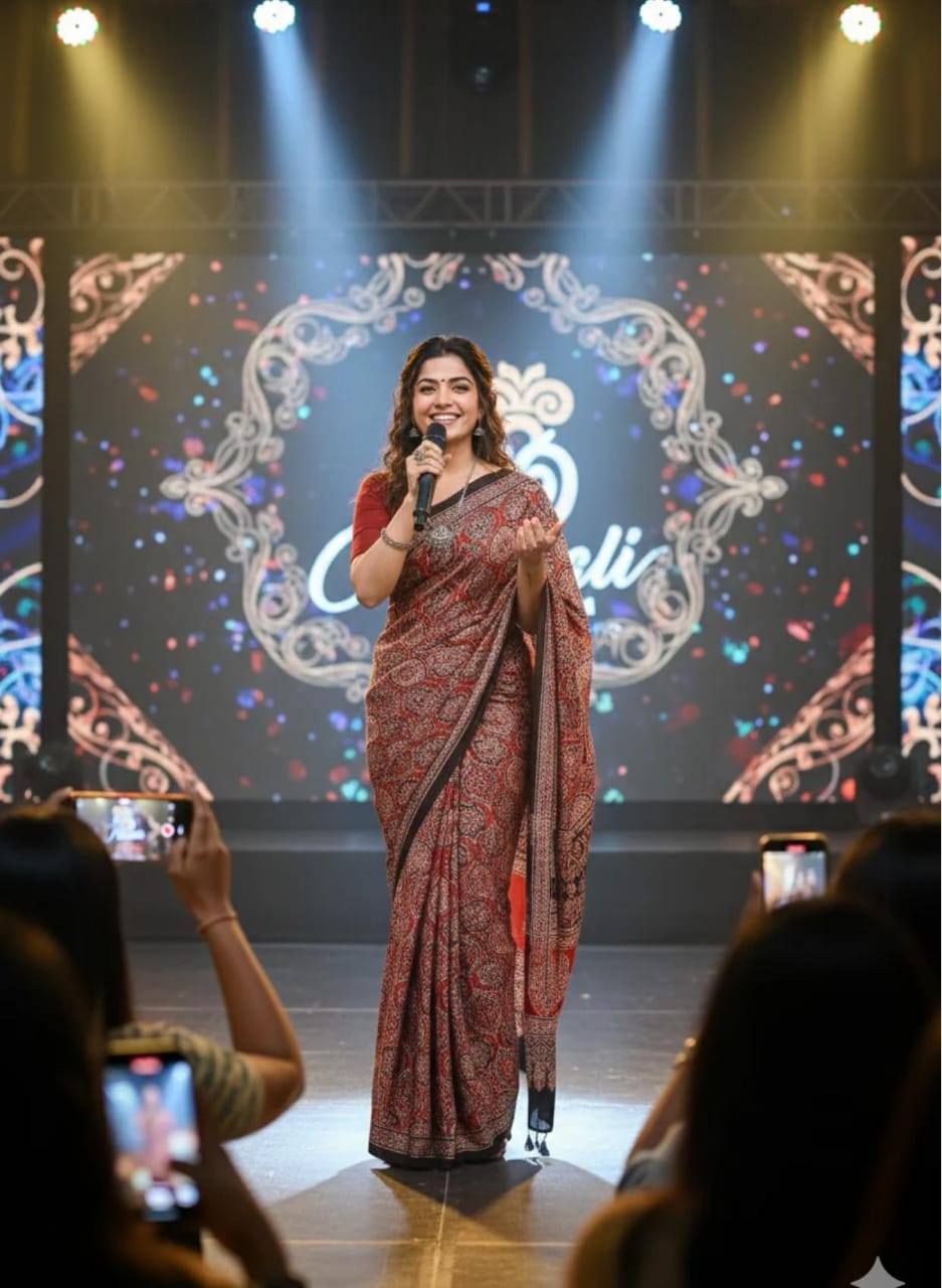 RED COLOR AJRAKH SAREE