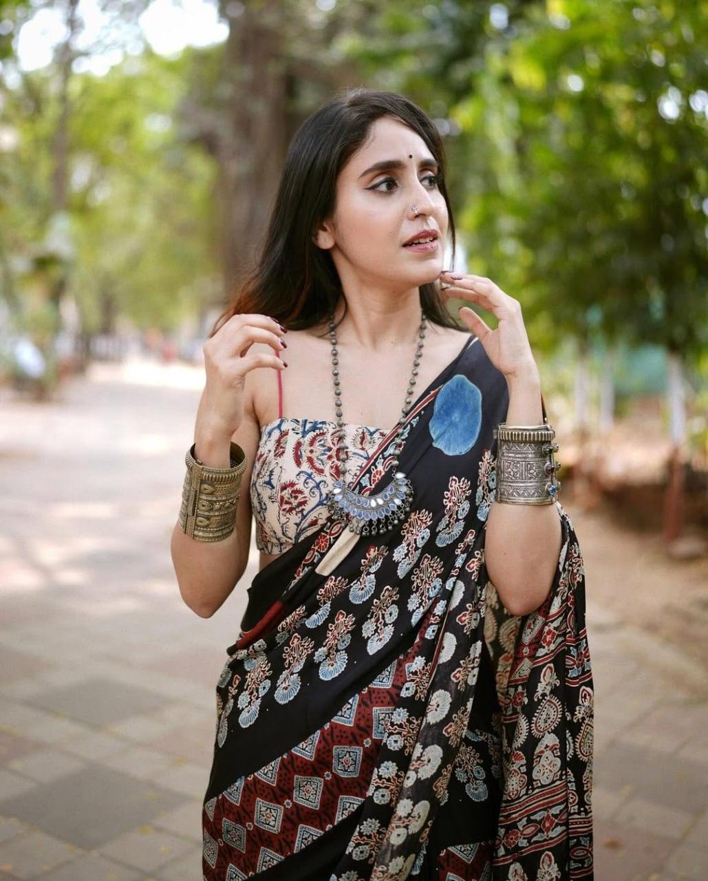 BLACK AJRAKH PALLU SAREE