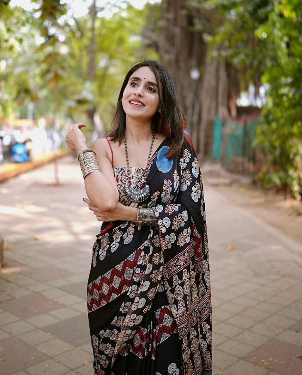 BLACK AJRAKH PALLU SAREE