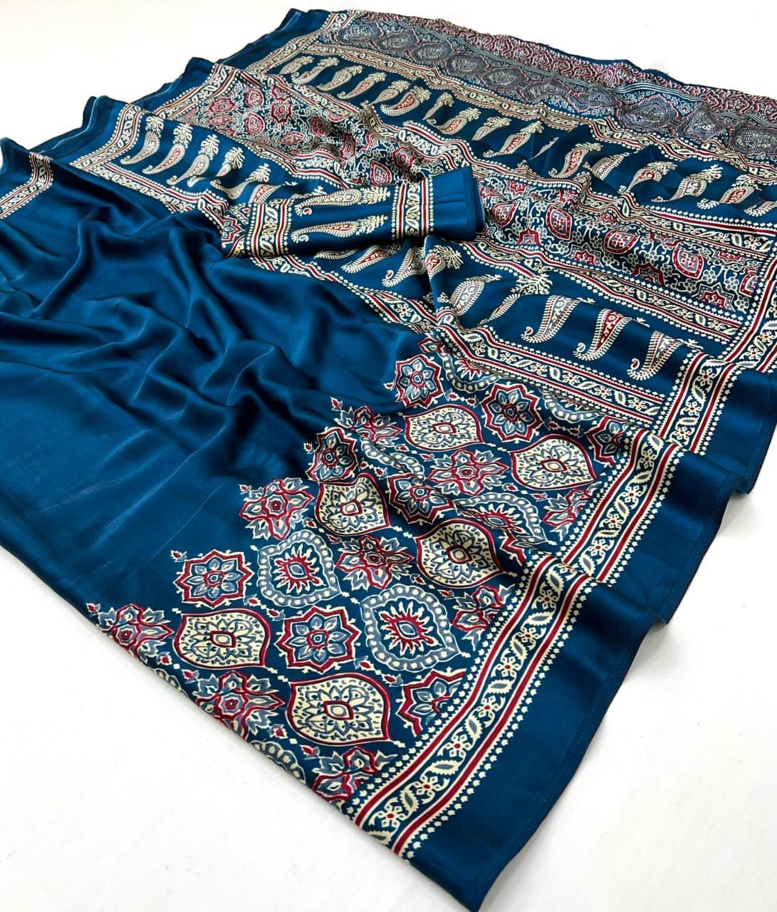 TEAL COLOR HALF AND HALF SAREE