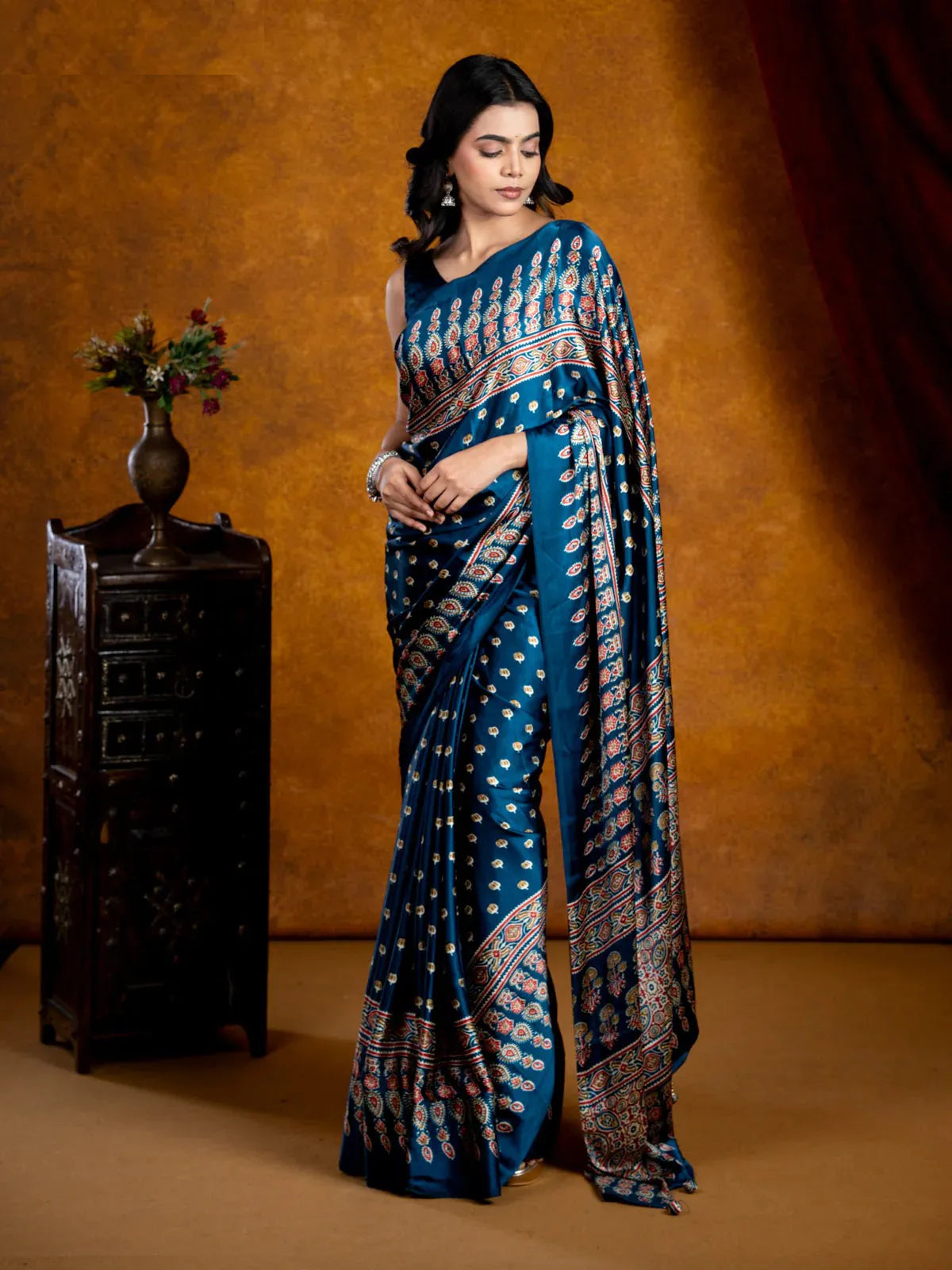 TEAL COLOR LOTUS STYLE PREMIUM STYLIH SAREE