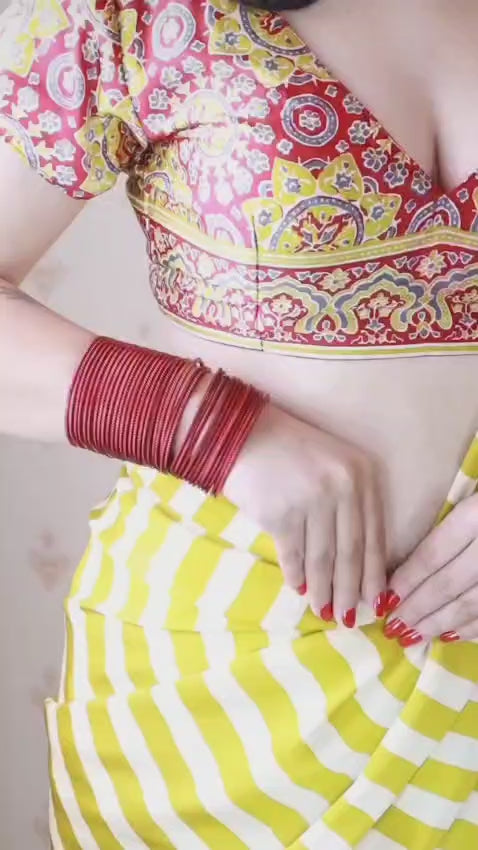 YELLOW AND WHITE WITH AJRAKH PALLU SAREE