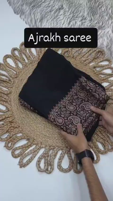 BLACK COLOR AJRAKH SAREE(SMALL KERI)