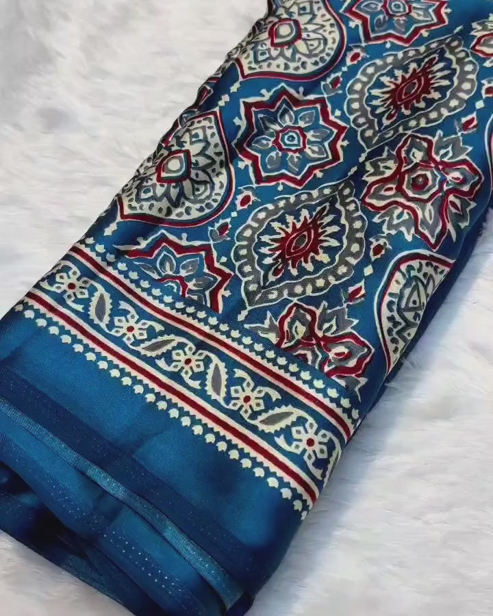 TEAL COLOR HALF AND HALF SAREE