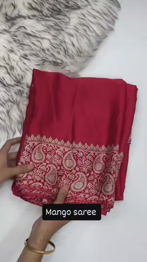 RED COLOR AJRAKH SAREE(SMALL KERI)